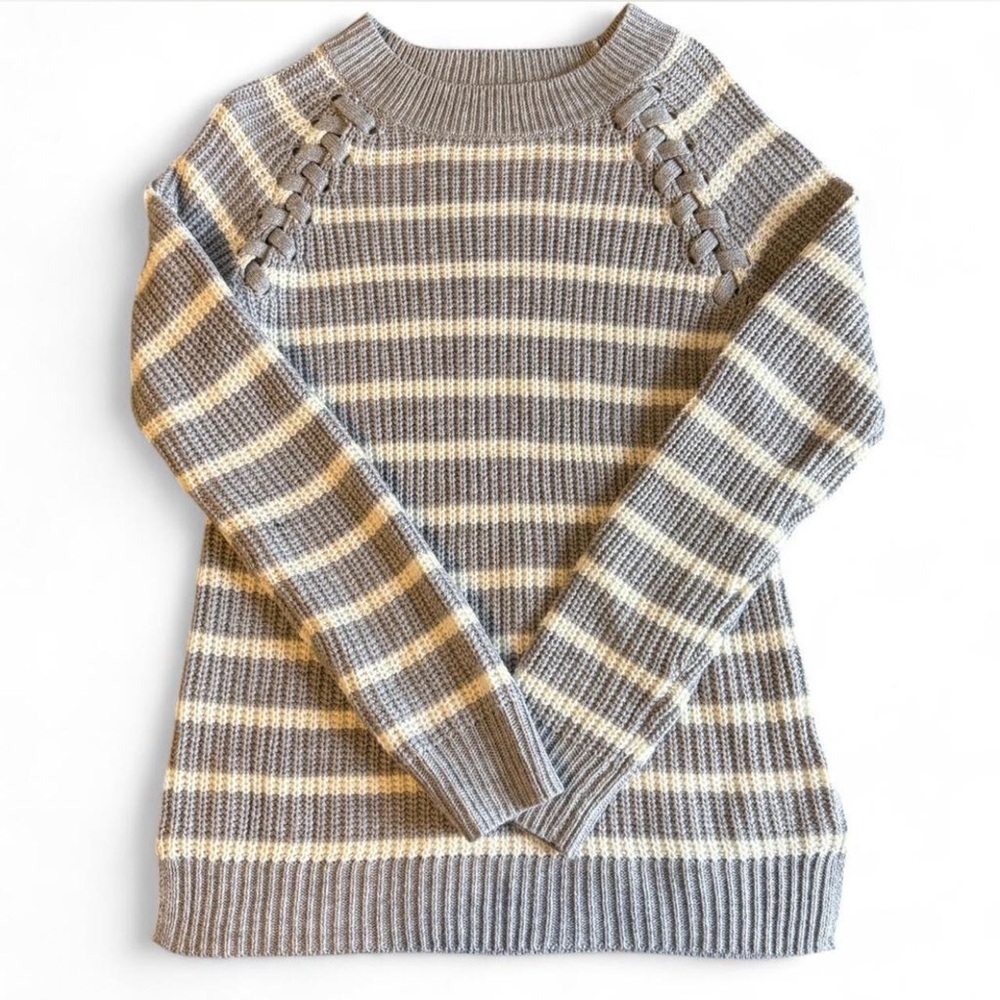 SO Women's Gray and Cream Striped Sweater